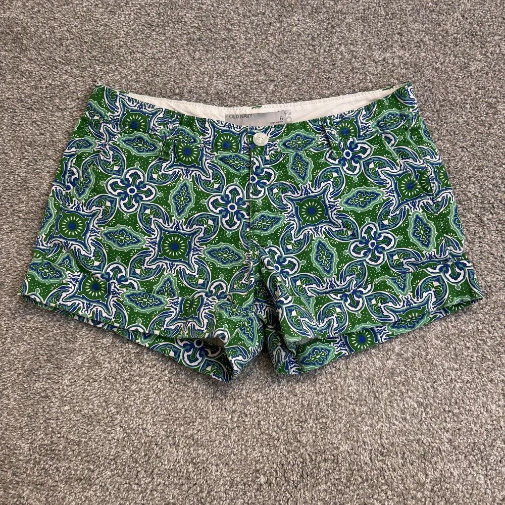 Old Navy Shorts Womens 6 Green Print Chino Low Rise Cuffed Y2K Summer Vacation